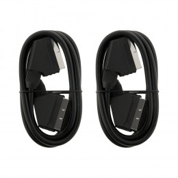 Lot De 2 Cordons Peritel M/m 1,5m Universels 21 Broches Câblées, Noir