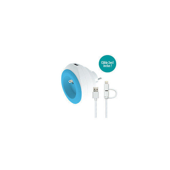 Prise Bewatt Avec Chargeur Usb Réversible (bleue) - Watt And Co