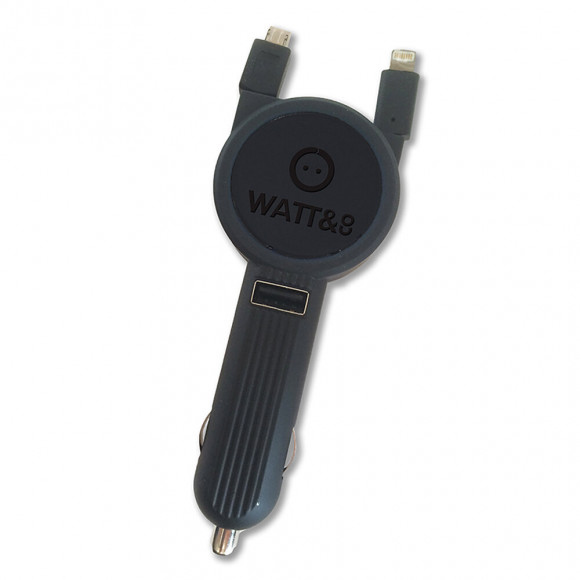 Chargeur De Voiture 12v Avec Port Usb 3.1a Et Câbles Rétractables Pour Ios Et Android