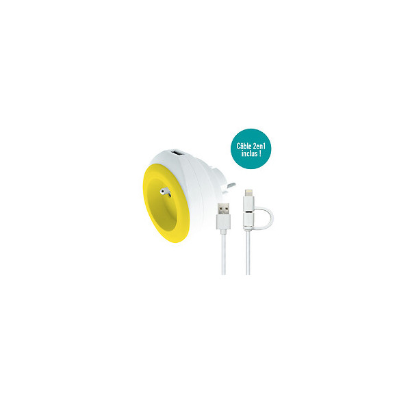 Prise Bewatt Avec Chargeur Usb Réversible (jaune) - Watt And Co