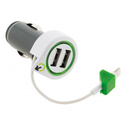 Chargeur De Voiture Avec Câble Et Prise Iphone + 2 Usb - Q2 Power