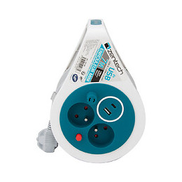 Mini Enrouleur Design 2 Prises + 2 Usb 7 Mètres Bleu - Zenitech