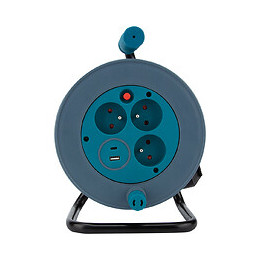 Enrouleur Compact 3 Prises + 2 Usb C/a 12m - Bleu - Zenitech