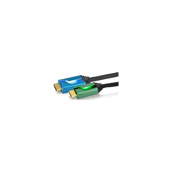 Câble Double Hdmi High Speed With Ethernet 1m80 Rétro Éclairé Bleu/vert - Pl-9019eu-bg