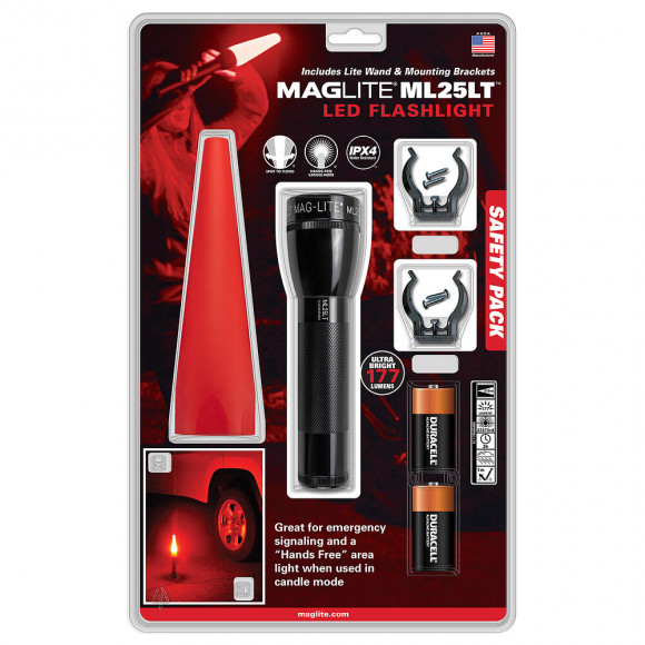 Pack De Sécurité Maglite Led Ml25lt 2 Piles Type C 16,8 Cm - Noir