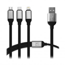 Cable 3 En 1 Lightning Micro Usb Et Usb C Tx Think Xtra Noir