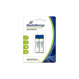 Pack De 2 Piles Rechargeables Mediarange Haute Capacité Nimh Accus Micro Aaa Hr03 1.2v