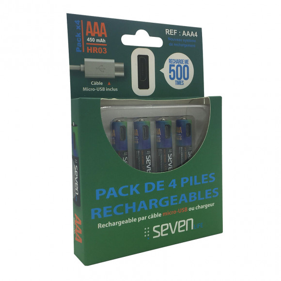 Pack De 4 Piles Rechargeables Aaa (hr03) Seven Life Par Micro Usb