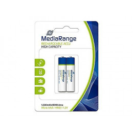 Pack De 2 Piles Rechargeables Mediarange Haute Capacité Nimh Accus Micro Aaa Hr03 1.2v