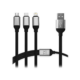 Cable 3 En 1 Lightning Micro Usb Et Usb C Tx Think Xtra Noir