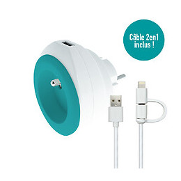 Prise Bewatt Avec Chargeur Usb Réversible (turquoise) - Watt And Co