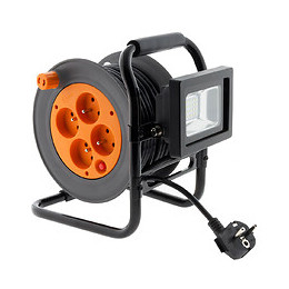Enrouleur Électrique 4 Prises 16a 2p+t Avec Projecteur Led 10w - Câble Ho5vv-f 3g1 15m Avec Guide Câble - Zenitech