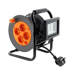 Enrouleur Électrique 4 Prises 16a 2p+t Avec Projecteur Led 10w - Câble Ho5vv-f 3g1 15m Avec Guide Câble - Zenitech