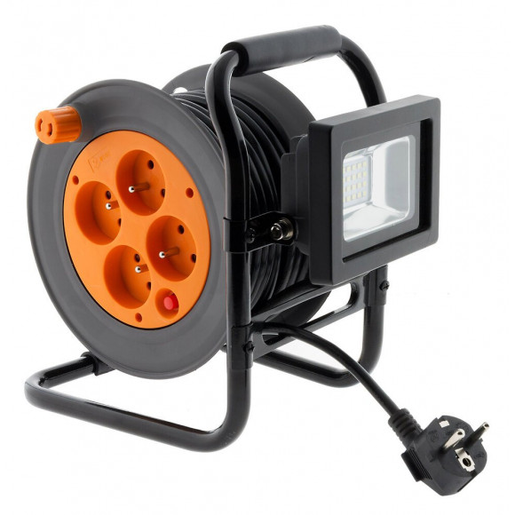 Enrouleur Électrique 4 Prises 16a 2p+t Avec Projecteur Led 10w - Câble Ho5vv-f 3g1 15m Avec Guide Câble - Zenitech