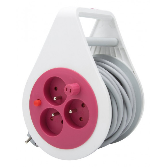 Mini Enrouleur Design 3 Prises 7 Mètres Rose - Zenitech
