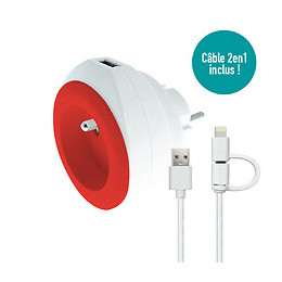 Prise Bewatt Avec Chargeur Usb Réversible (rouge) - Watt And Co
