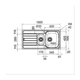 Skl 651 3 1/2", 1000x500mm, Réversible, Avec Vidage Automatique,2 Perça Franke - 006440