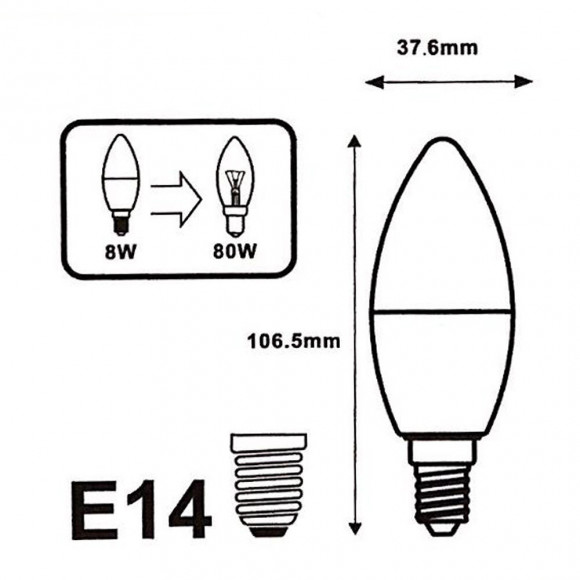 Ampoule E14 Led 8w 220v C37 180° (pack De 5) - Blanc Froid 6000k - 8000k - Silamp