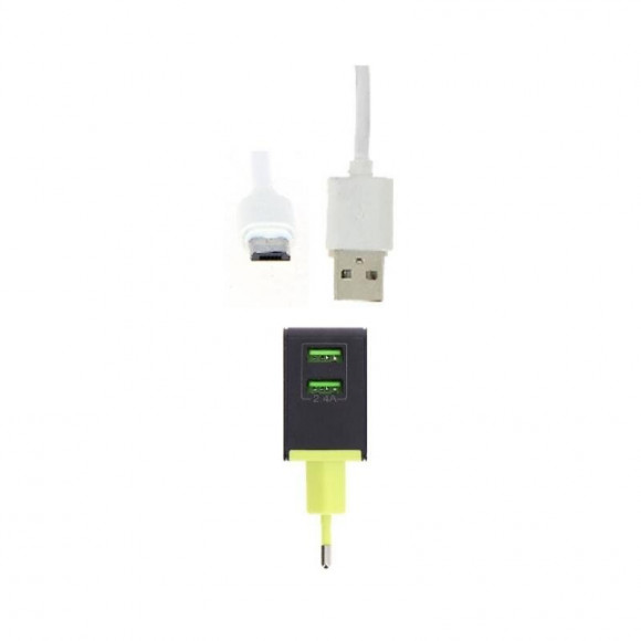Adaptateur Secteur Universel 2 Ports Usb 2.4a + Câble Micro Usb - Blanc - Silamp
