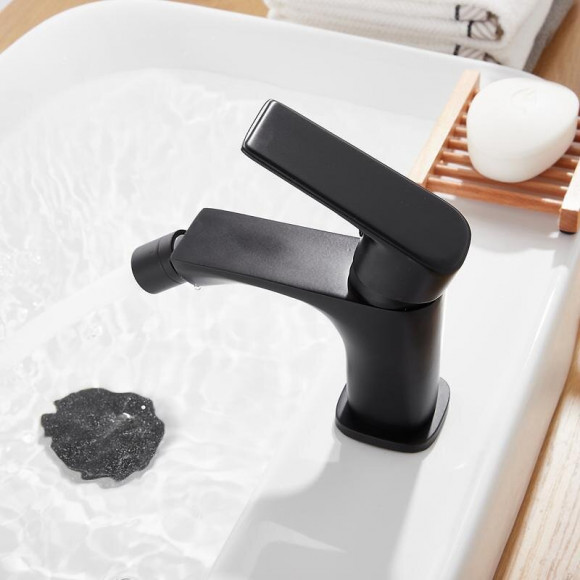 Robinet Mitigeur Lavabo Noir Carré Bec Orientable - Silamp