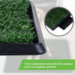 Litière Gazon Synthétique Chiens Toilettes Portables À Pelouse Tiroir À Déjection 63l X 51l X 6h Cm Noir Vert