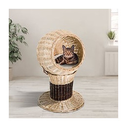 Panier Chat Lit Chat Cosy Grand Confort  44l X 44l X 67h Cm Coussin Moelleux Inclus Osier Beige Marron