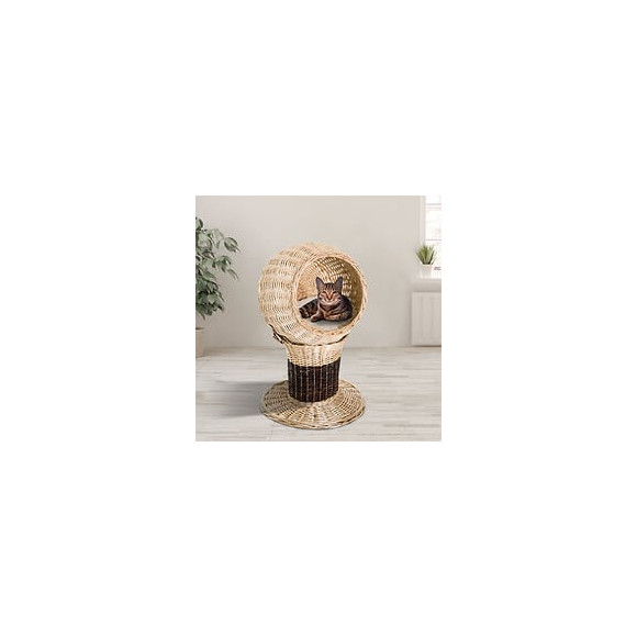Panier Chat Lit Chat Cosy Grand Confort  44l X 44l X 67h Cm Coussin Moelleux Inclus Osier Beige Marron