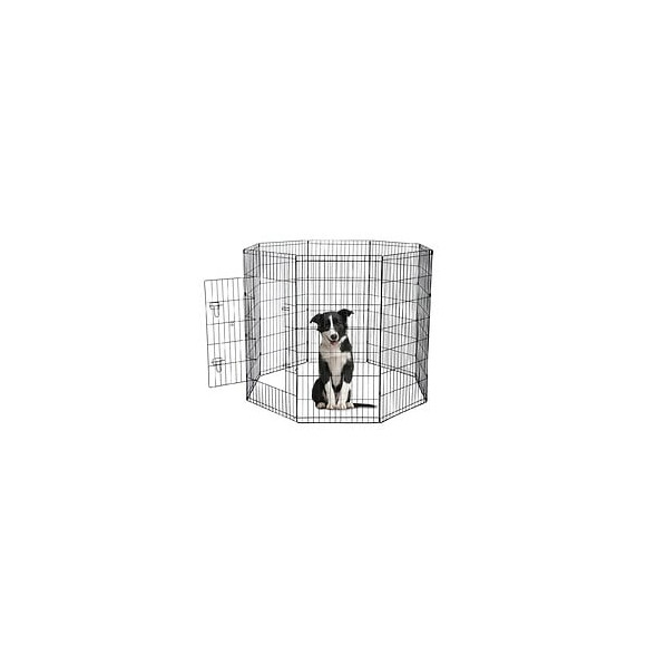 Parc Enclos Acier Pour Chien Animaux 1 Porte 8 Panneaux 76l X 61l Cm Noir