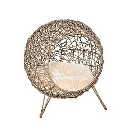 Panier Chat Lit Chat Cosy Grand Confort Dim. Ø 52 X 58h Cm Coussin Moelleux Inclus Résine Tressée Imitation Rotin Grège