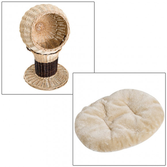 Panier Chat Lit Chat Cosy Grand Confort  44l X 44l X 67h Cm Coussin Moelleux Inclus Osier Beige Marron
