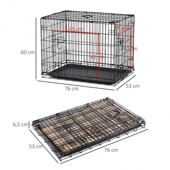 Cage De Transport Pliante Pour Chien Poignée, Plateau Amovible, Coussin Fourni 76 X 53 X 57 Cm Noir