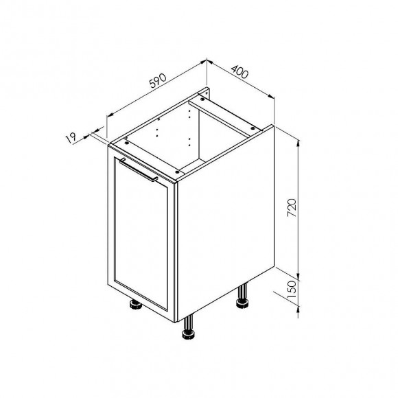 Meuble Bas De Cuisine 1 Porte - Frost 40cm / Blanc & Bleu Nuit