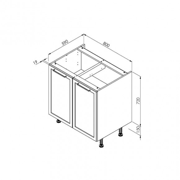 Meuble Bas De Cuisine 2 Portes - Frost 80cm / Blanc & Bleu Nuit