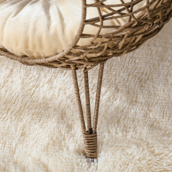 Panier Chat Lit Chat Cosy Grand Confort Dim. Ø 52 X 58h Cm Coussin Moelleux Inclus Résine Tressée Imitation Rotin Grège