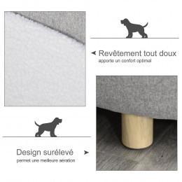 Canapé Lit Panier Chien Chat Sur Pied Coussin Moelleux Pieds Bois Massif Bouleau Dim. 81l X 61l X 24h Cm Velours Polyester Gri