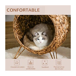Panier Chat Lit Chat Cosy Grand Confort Dim. Ø 52 X 58h Cm Coussin Moelleux Inclus Jacinthe D'eau