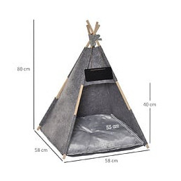 Tente Tipi Pour Animaux - Teepee Chat Ou Chien - Coussin Épais Grand Confort Inclus - Structure Bois De Pin Feutre Peluche Pv 