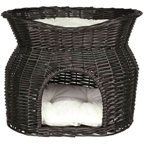 Trixie Panier Osier Avec Lit Au Dessus Et 2 Coussins 54 X 43 X 37 Cm Noir Pour Chat