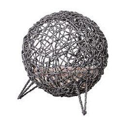 Panier Chat Lit Chat Cosy Grand Confort Dim. Ø 52 X 58h Cm Coussin Moelleux Beige Inclus Résine Tressée Imitation Rotin Gris