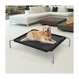 Lit Pour Chien Chat Xxl Grand Confort Sur Pieds Lit De Camp 130l X 80l X 20h Cm Textilène Micro-perforé Noir