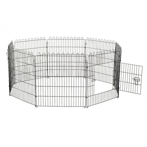 Parc Enclos Pour Chiens Chiots Animaux Domestiques Diamètre 180cm 8 Panneaux 71l X 61h Cm Noir