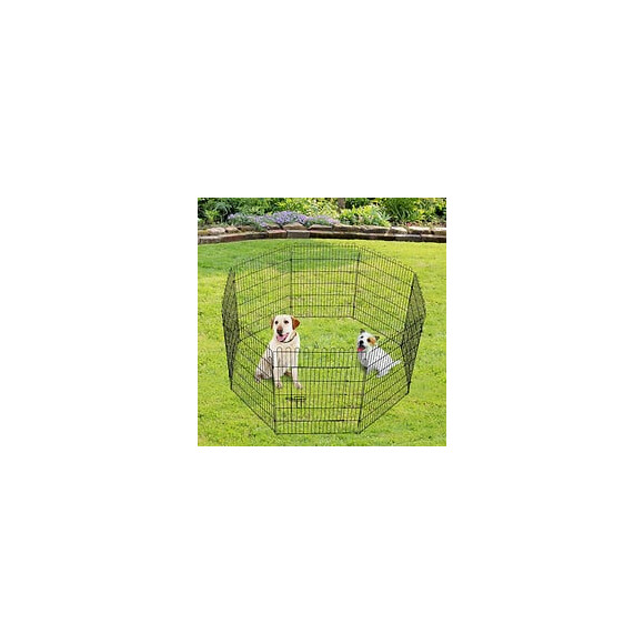 Parc Enclos Pour Chiens Chiots Animaux Domestiques Diamètre 180cm 8 Panneaux 71l X 61h Cm Noir