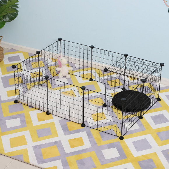 Cage Parc Enclos Pour Animaux Domestiques L 106 X L 73 X H 36 Cm Bords Arrondis Fil Métallique Noir 55