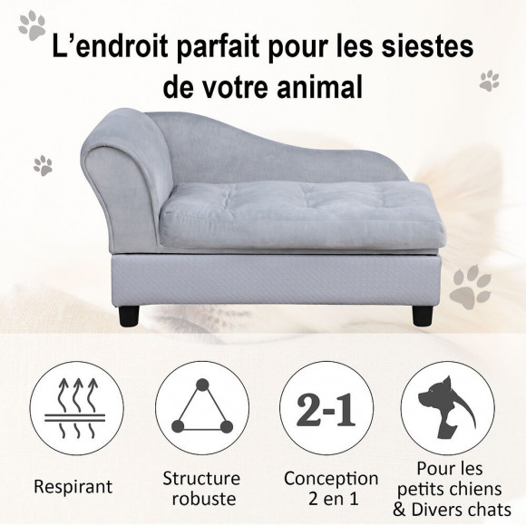 Canapé Chien Chat Sur Pied Avec Coffre De Rangement Style Moderne Coussin D'assise Amovible Grand Confort 76 X 45 X 41,5 Cm Bl