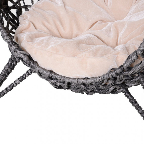 Panier Chat Lit Chat Cosy Grand Confort Dim. Ø 52 X 58h Cm Coussin Moelleux Beige Inclus Résine Tressée Imitation Rotin Gris