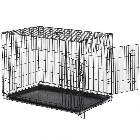 Cage Caisse De Transport Pliante Pour Chien En Métal Noir 91 X 61 X 67 Cm