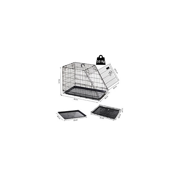 Cage De Transport Pour Chien Taille L Dim. 76l X 48l X 55h Cm Métal Noir