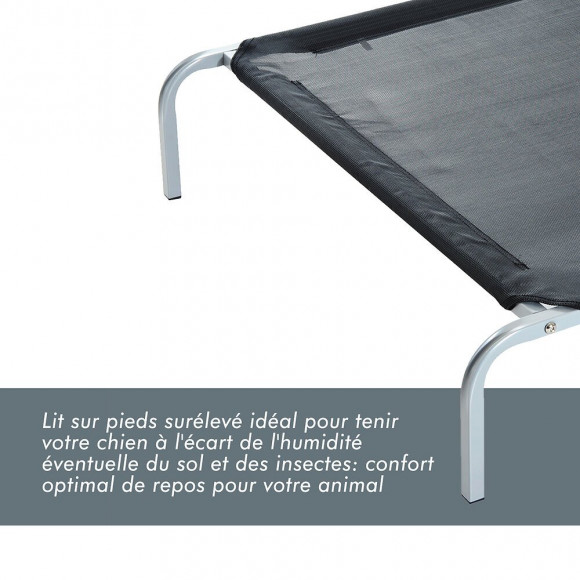 Lit Pour Chien Chat Xxl Grand Confort Sur Pieds Lit De Camp 130l X 80l X 20h Cm Textilène Micro-perforé Noir
