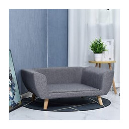 Canapé Chien Lit Pour Chien Design Scandinave Coussin Moelleux Pieds Bois Massif Dim. 87 X 61 X 36 Cm Polyester Gris