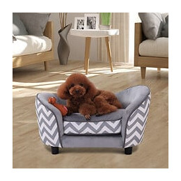 Canapé Chien Chat Sur Pied Style Graphique Contemporain Coussin Amovible Lavable Grand Confort + Pochette Rangement 68,5l X 40
